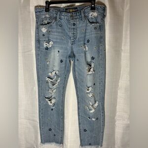 Lucky Brand Light Blue Distressed Floral Jeans